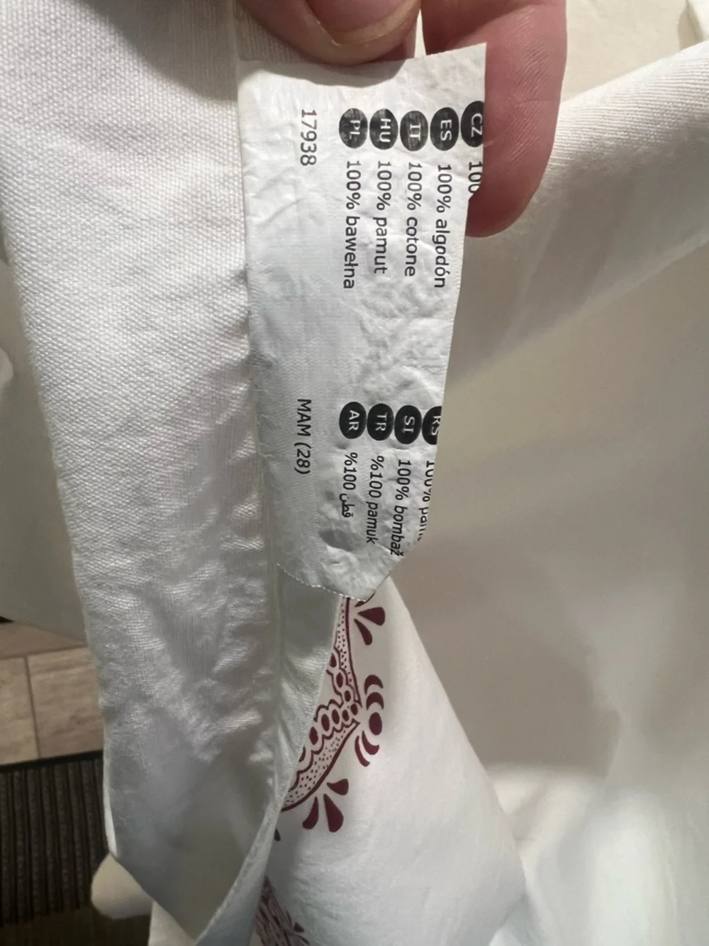 IKEA Cream Tablecloth with Burgundy Medallion Print